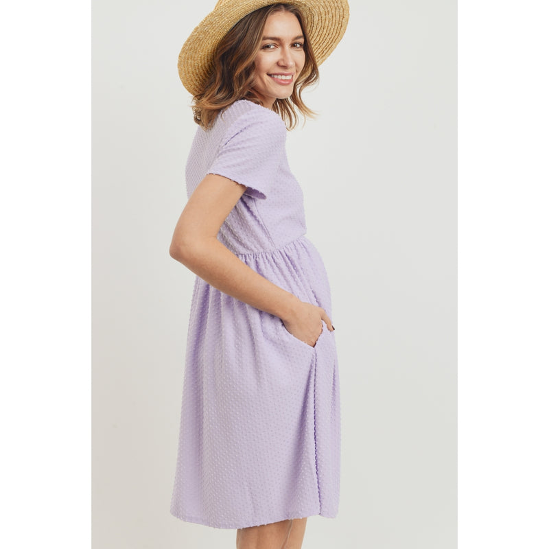 Lilac Short Sleeve Swiss Dot Maternity Dress with Pockets