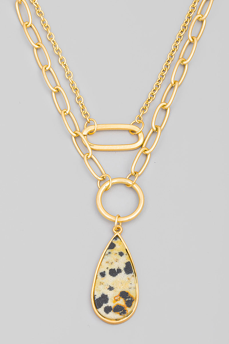 Dalmatian Semi Precious Stone Teardrop Necklace