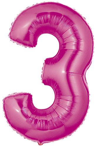 Hot Pink Number 3 Balloon