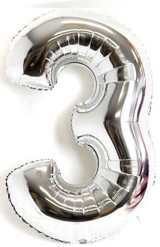 Silver Number 3 Balloon
