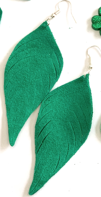 Green Suede Feather Earrings