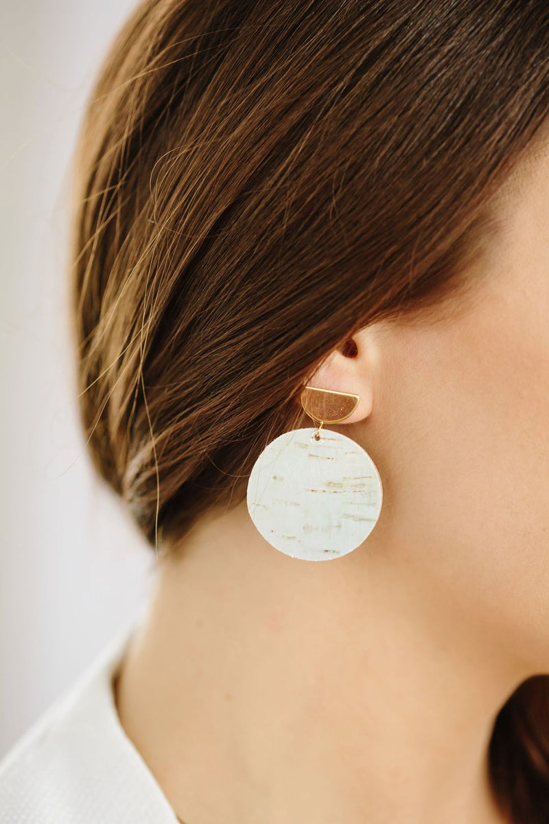 Opal Iridescent Circle Stud Earrings