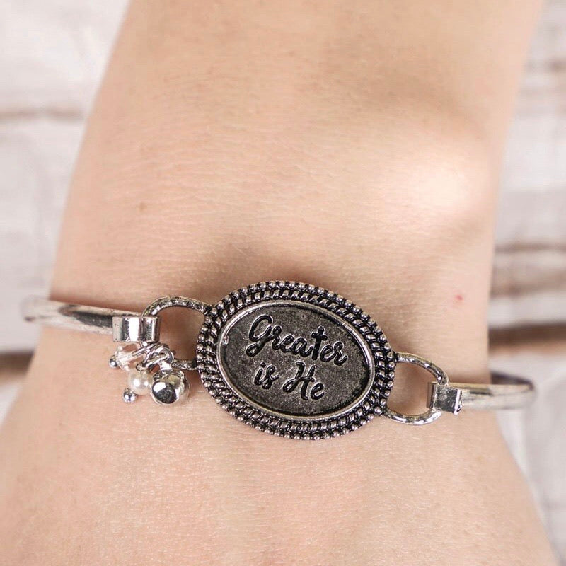 Greater is He Silver Clasp Bracelet