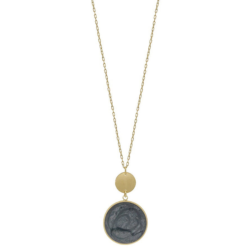 Matte Gold with Grey Epoxy Circle Necklace