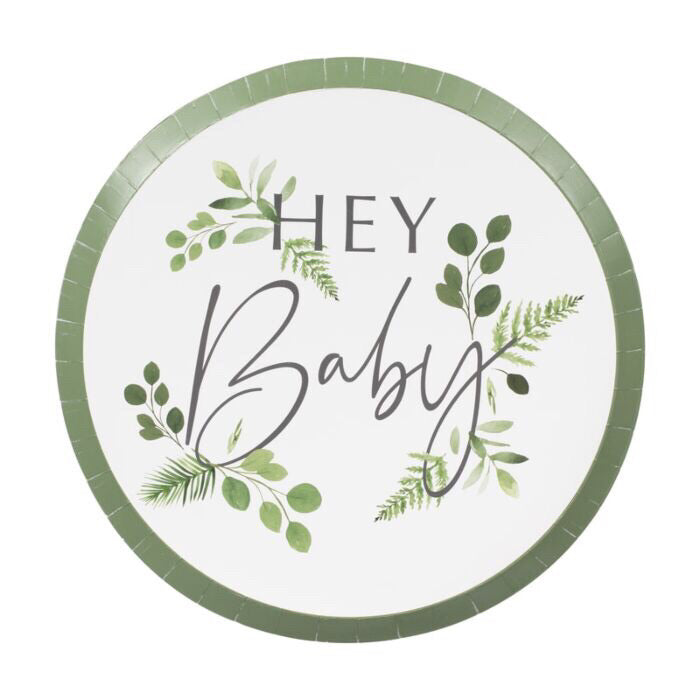 Botanical Hey Baby Shower Plates