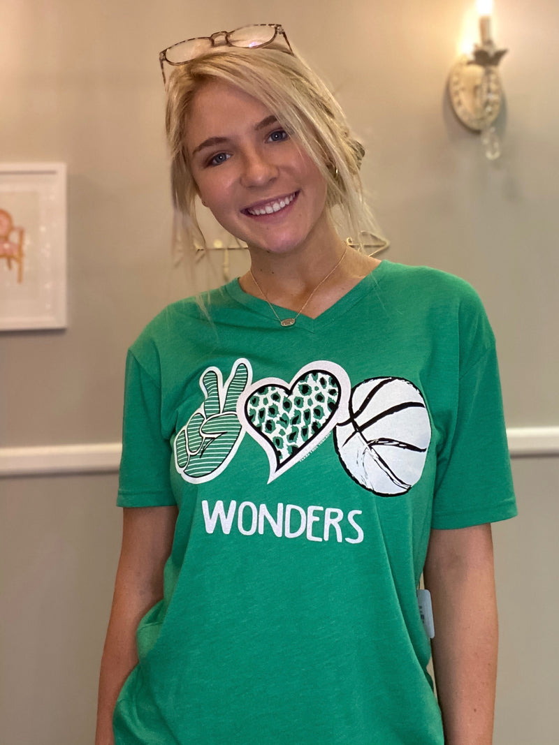 Peace, Love, and Wonders Basketball V-Neck Tee