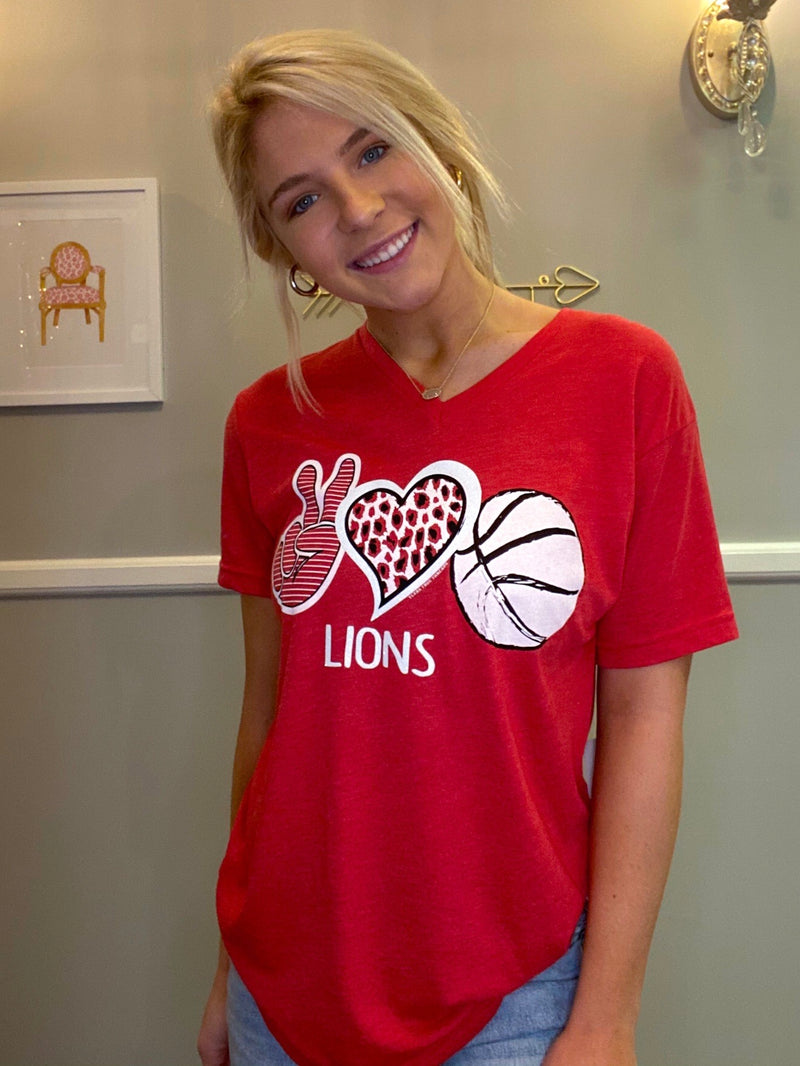 Peace, Love, and Lions Basketball V-Neck Tee
