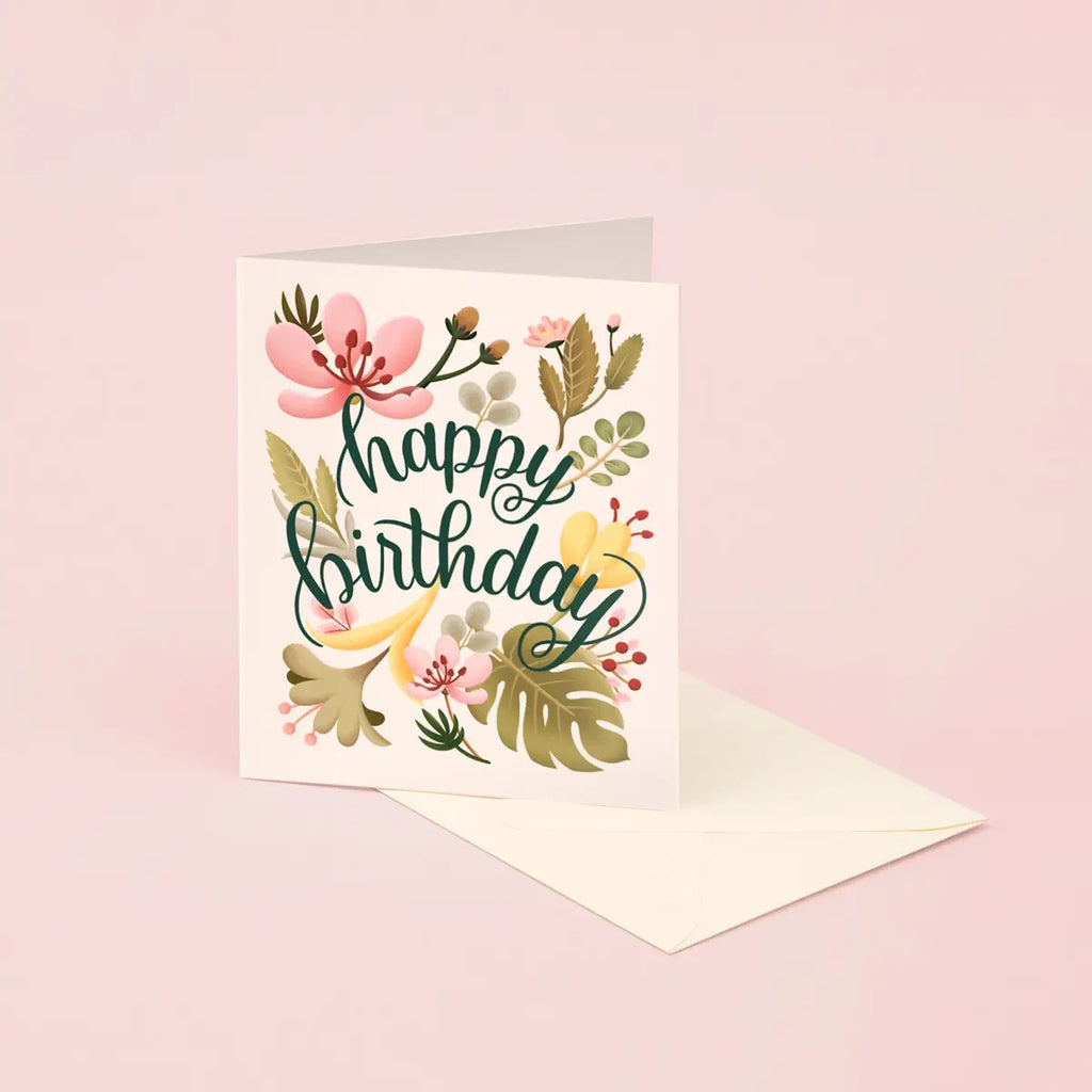 Tropical Plants Birthday Card - Cream