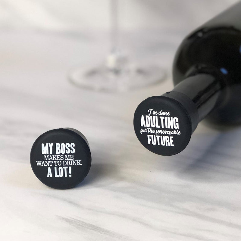 My Boss Makes Me Drink & I’m Done Adulting Wine Cap Set