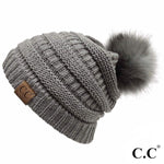 Solid Color Ribbed Knit Pom Beanie