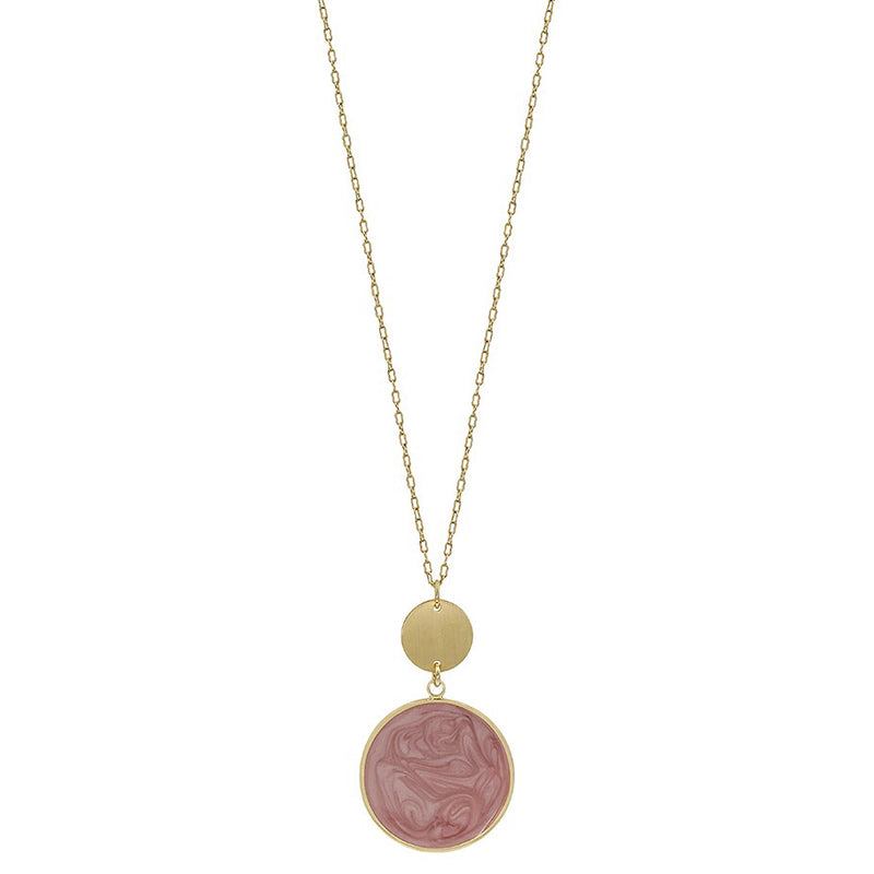 Matte Gold with Pink Epoxy Circle Necklace