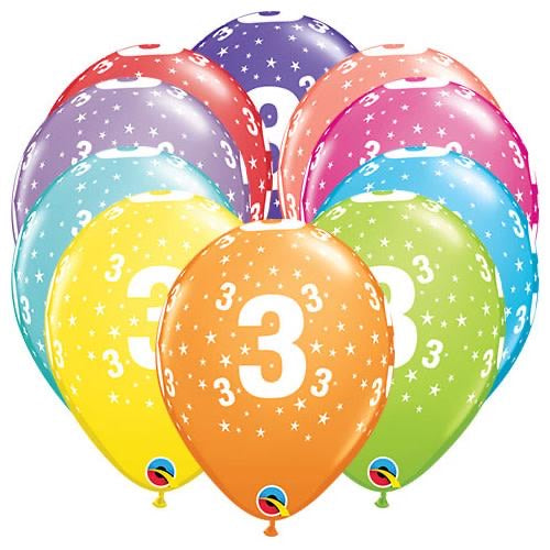 Qualatex #3 Stars Birthday Latex Balloons (6 pk)