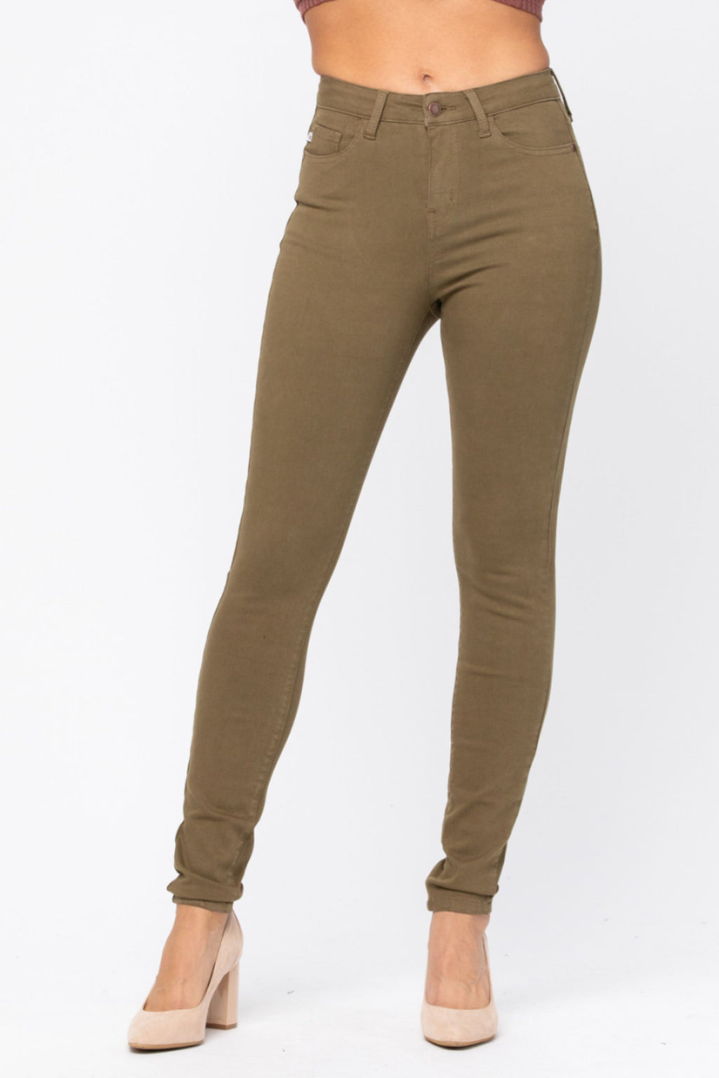 Riley - High Waisted Olive Skinny Jeans