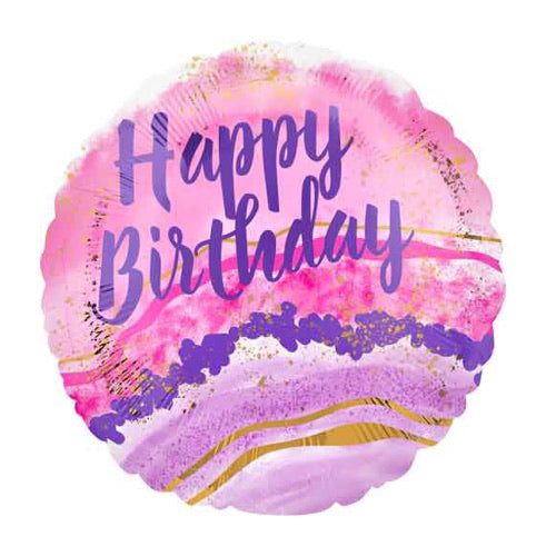 Happy Birthday Watercolor Marble Foil Balloon