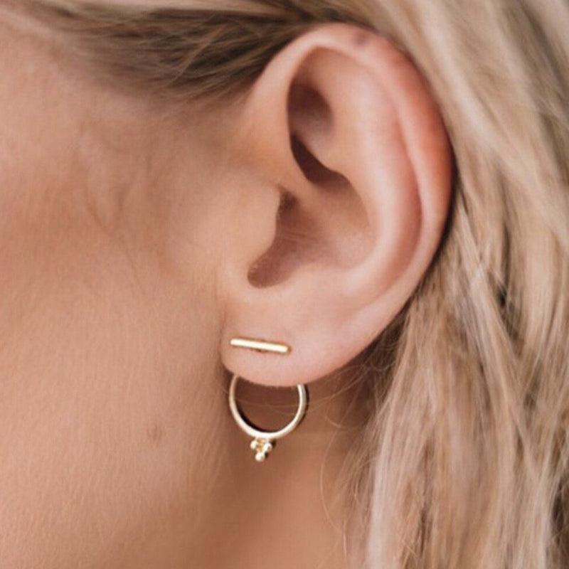 Gold Bar and Circle Convertible Earrings