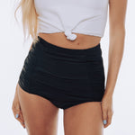 Black High Waisted Ruched Swim Bottoms
