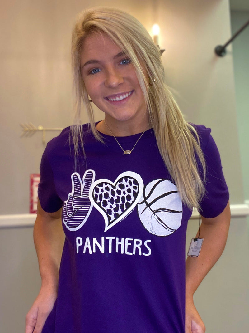 Peace, Love, and Panthers Basketball Tee