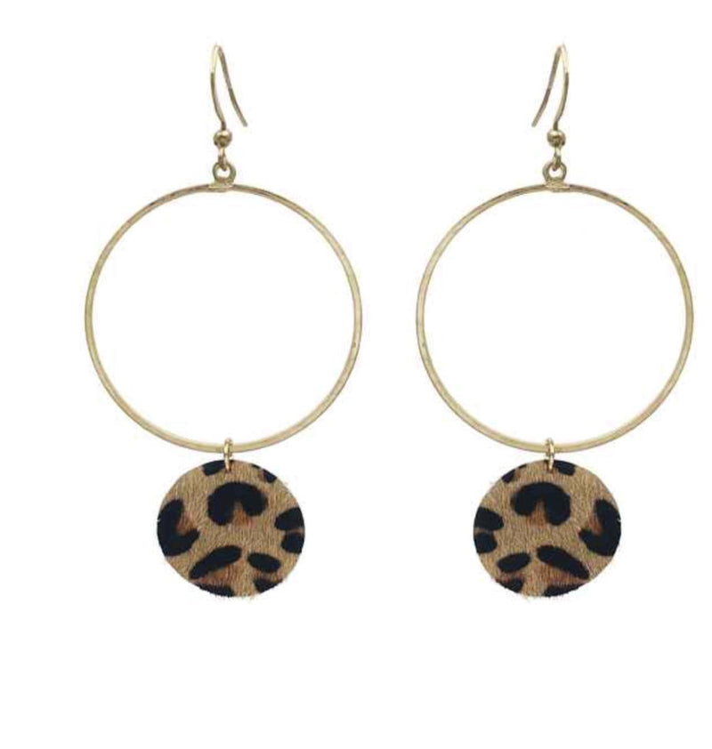 Brown Leopard Circle Earrings