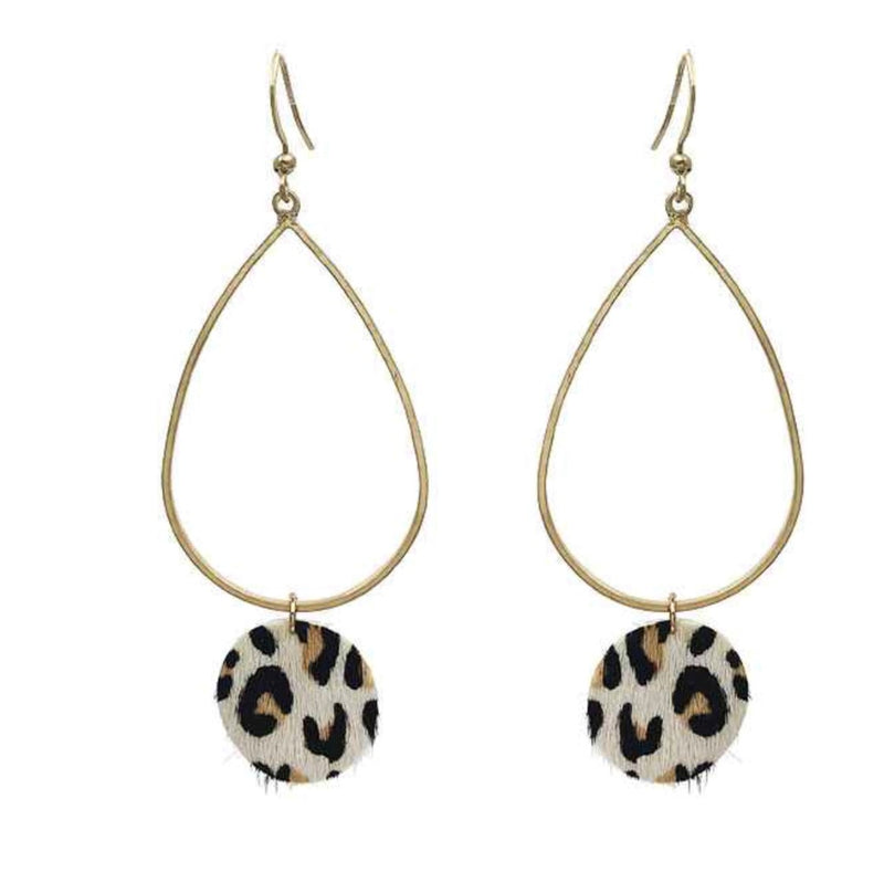 White Leopard Teardrop Earrings