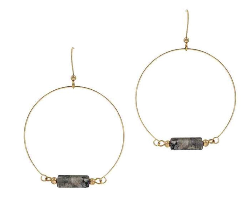 Gold Circle Earrings with Stone